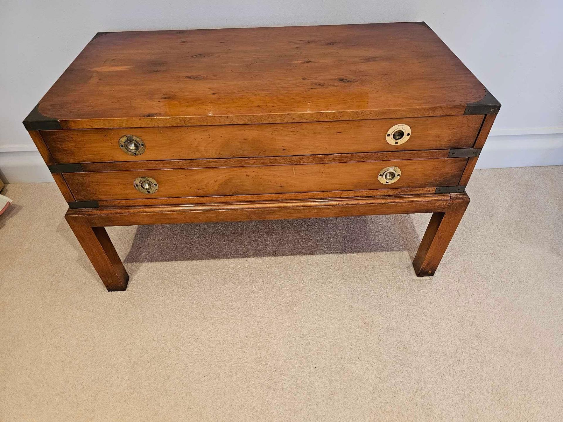 Bradley Furniture Burr Yew Wood And Brass Military Campaign Chest 84 X 43 X 50cm - Image 2 of 5
