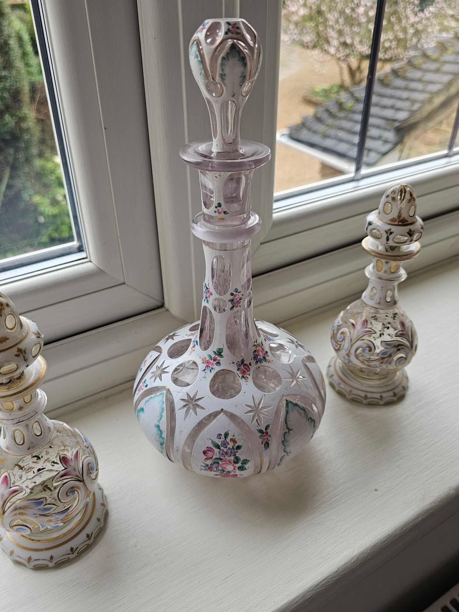 A Bohemian White Overlay And Enamelled Cut To Pink Shaft And Globe Decanter Circa 1870 Finely - Image 3 of 16