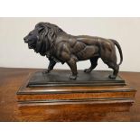 Antoine Louis Barye Sculpture Bronze Lion Qui Marche For Franklin Mint On Plinth 29cm Wide