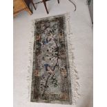 A Vintage Oriental Superwash Wool Rug Green Field With Floral And Peacock Design With Fringe 150 X