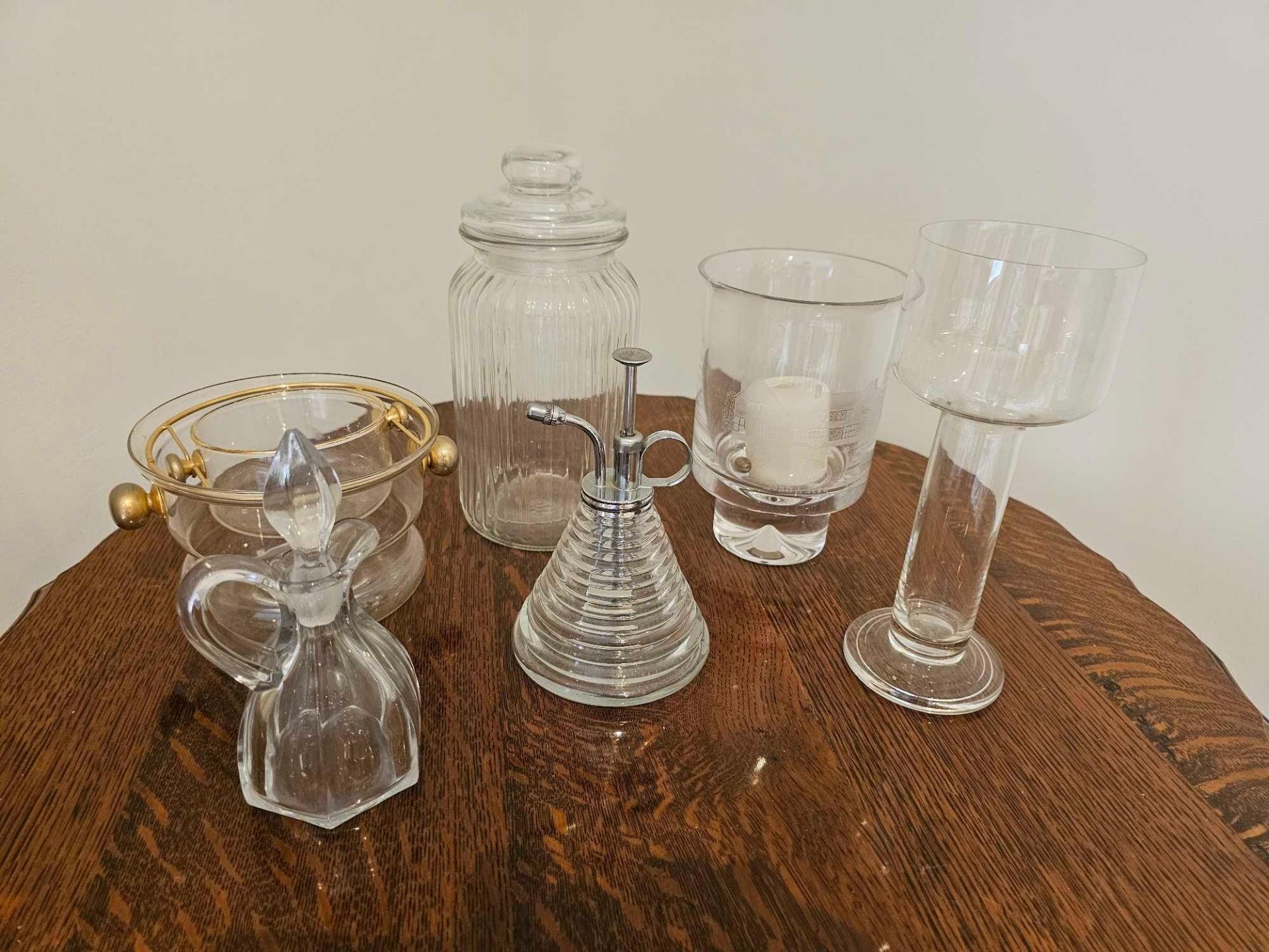 A Selection Of Glass Objets To Include A Rose Vaporiser, Biscuit Jar, Vinaigrette Bottle And - Image 2 of 5