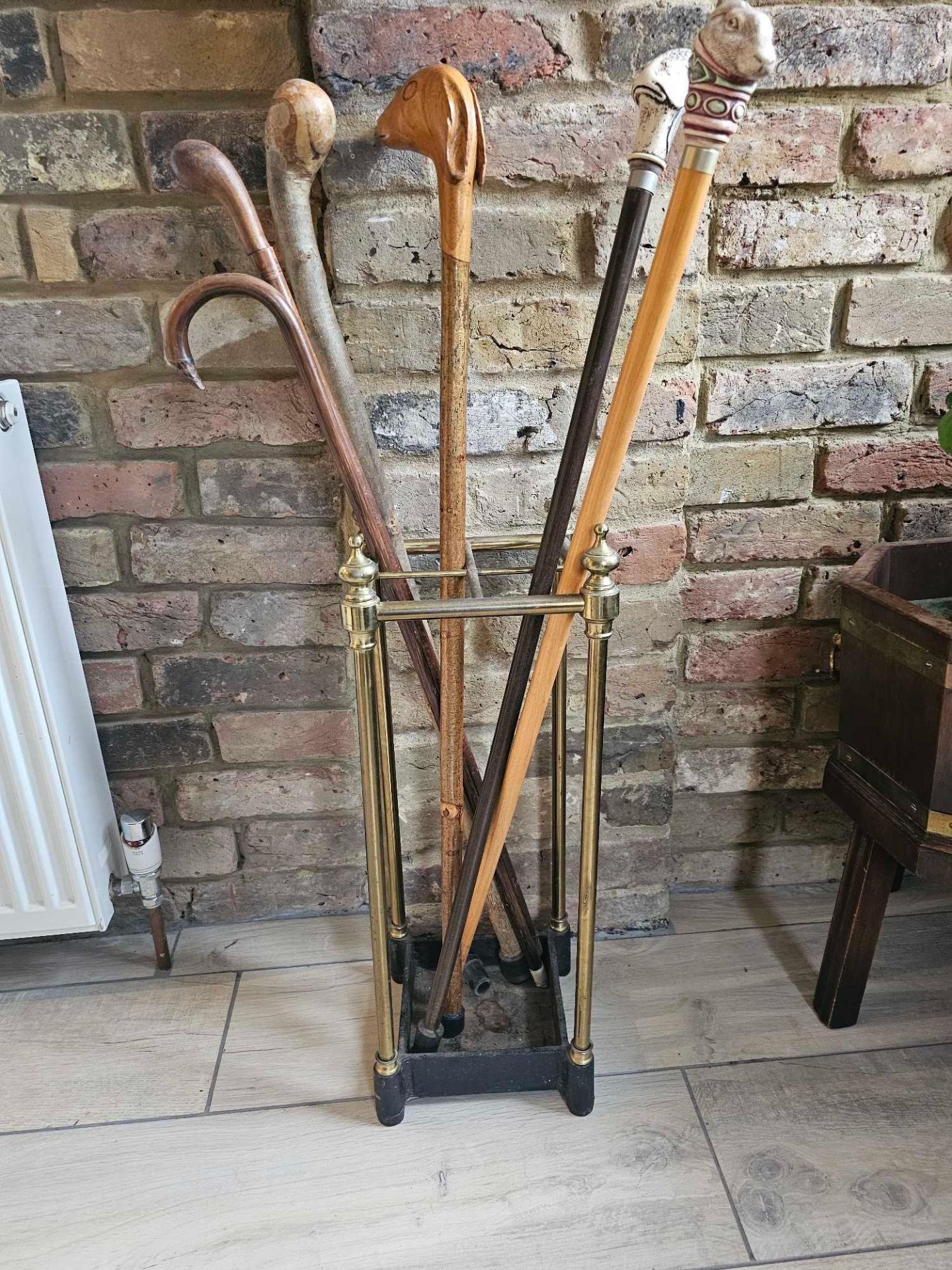 A Victorian Brass And Cast Iron Cane Stick Stand To Include 6 X Decorative Canes 22 X 22 X 60cm - Image 3 of 7
