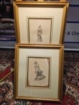 2 x Framed Prints (1) The Shepherd-Boy, 1873, Engraved By H. C. Balding After A Statue By L. A.