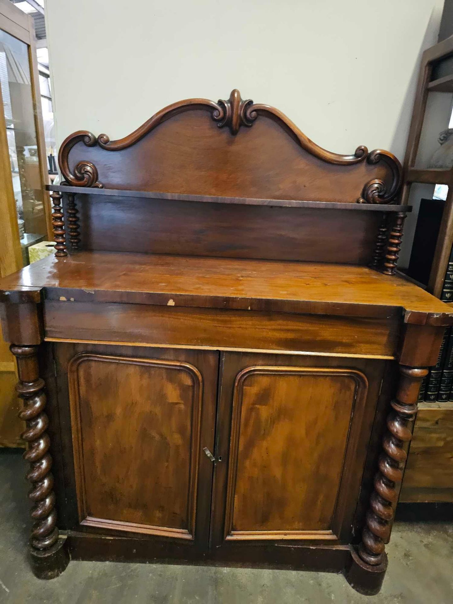 A Mahogany Victorian Style Chiffonier Two Door Cupboard With Drawers 120 x 55 x 150 (A/F)
