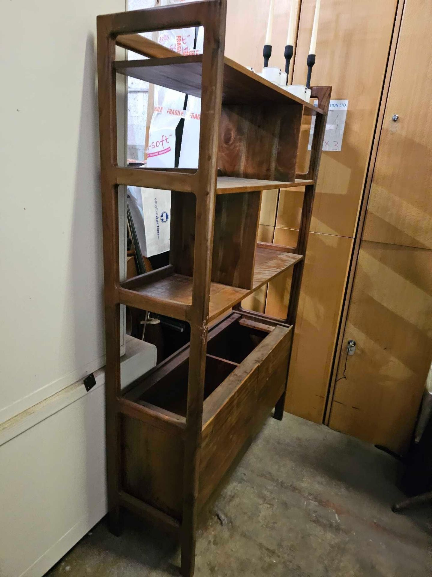 Acacia Open Display Cabinet Two Door Cupboards Under With Open Shelving Above Clearance Item Sold As - Image 3 of 4