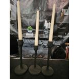 3 x Cast Black Candle Sticks With Candles2 @25cm 1@22cm