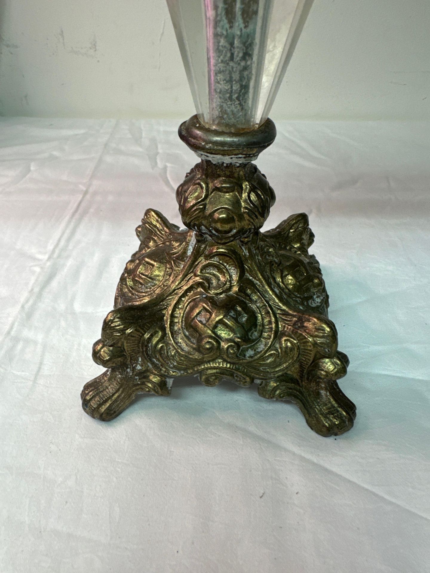 A Brass, Metal And Crystal Candelabra Three Arm 38 cm - Image 2 of 4
