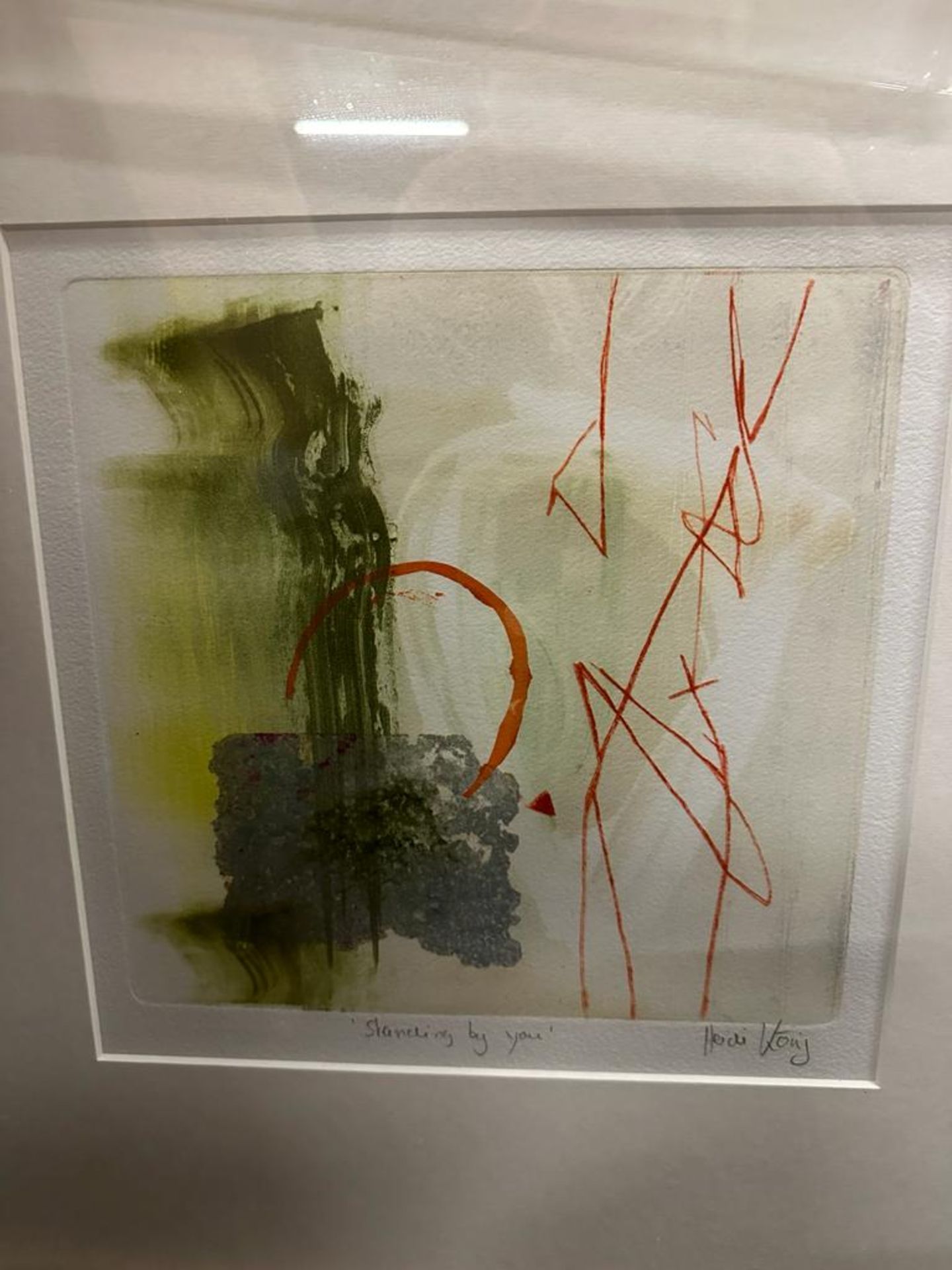 Heidi Koenig (German B1964 - ) Monotype Print Titled 'Standing By You' Signed And Framed 57 x 57cm - Image 2 of 2