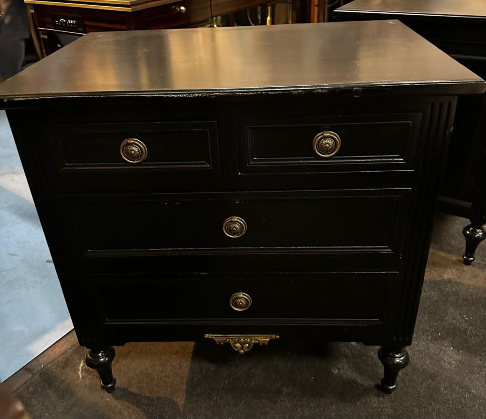 A Pair Four Drawer Commode Chests Raised By Four Block Feet With A Square Carved Motif And Scrolled - Image 2 of 2