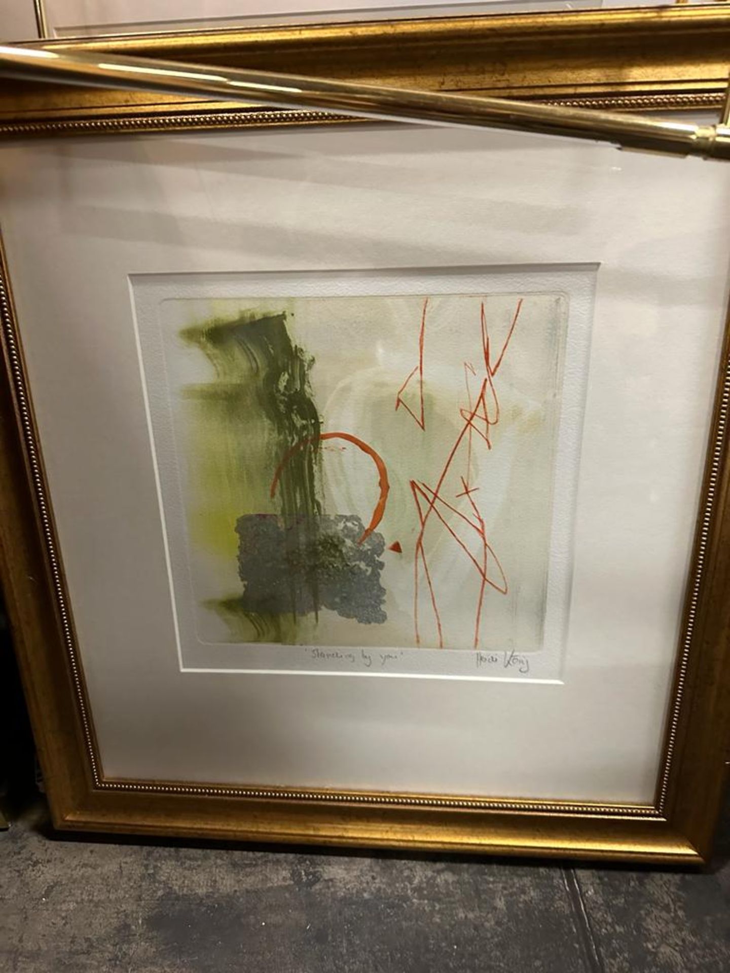 Heidi Koenig (German B1964 - ) Monotype Print Titled 'Standing By You' Signed And Framed 57 x 57cm