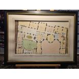 Framed Print Architecture Coloured Blueprint With Explanations Handwritten In French 103 x 96cm No