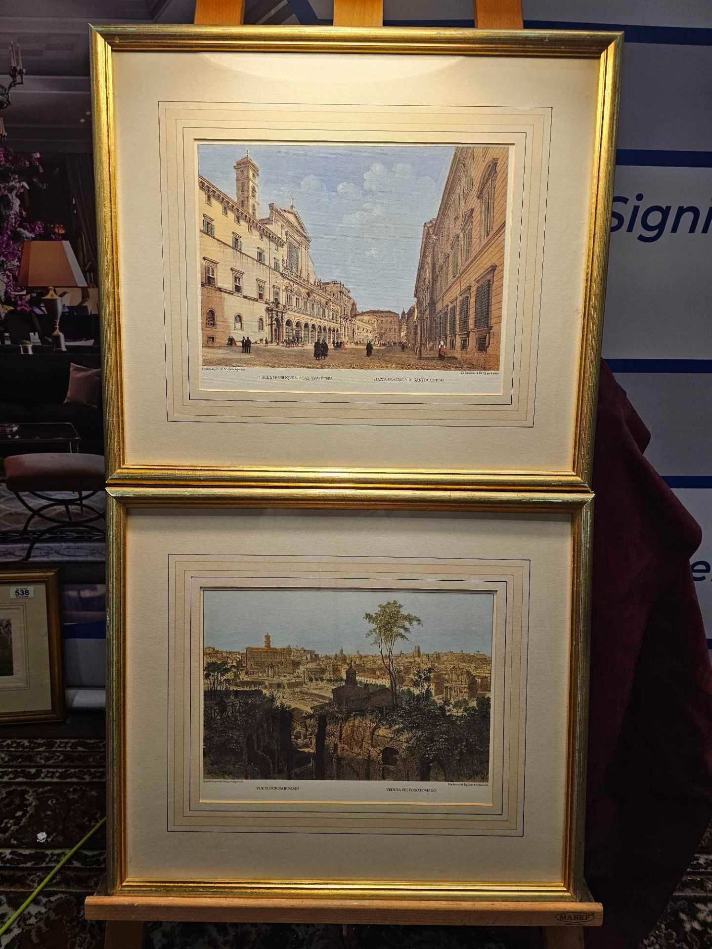 2 x Framed Prints (1) Piazza E Basilica De Santi Apostoli, Rome, Italy. Lithograph, Philippe Benoist