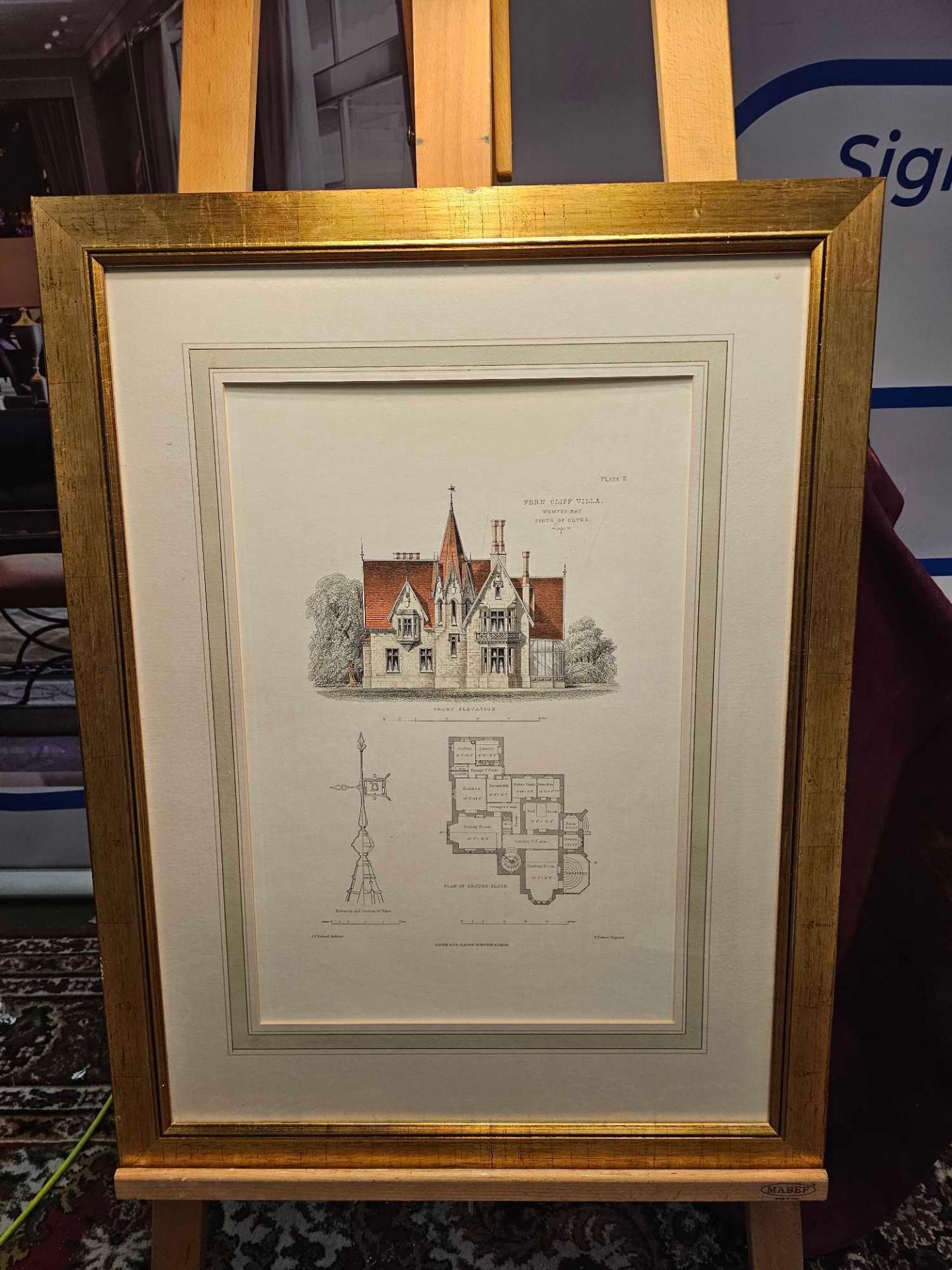 2 x Framed Prints Details of Sections, Plans And Elevations (1) Fern Cliff Villa Wemyss Bay (2)