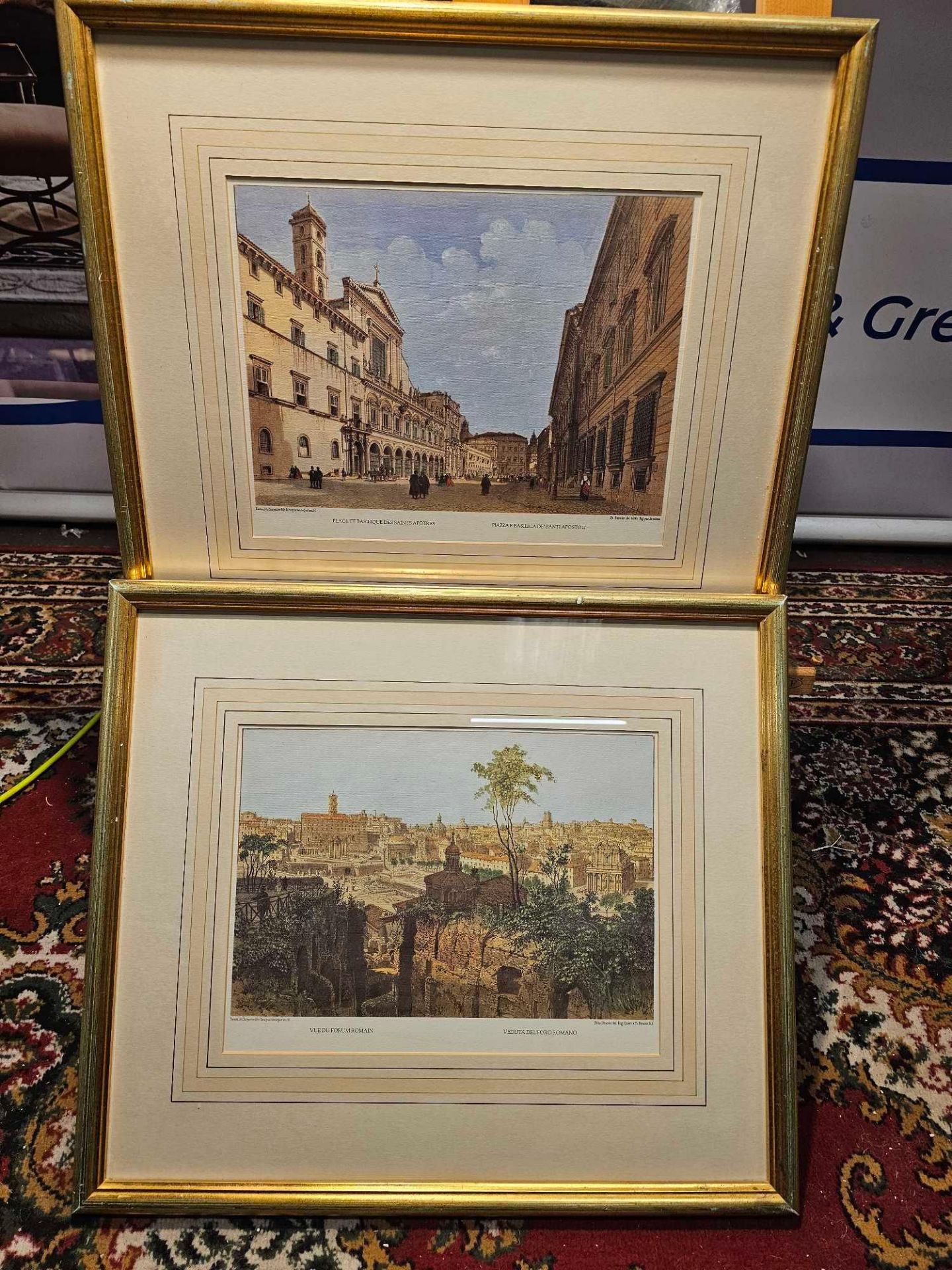 2 x Framed Prints (1) Piazza E Basilica De Santi Apostoli, Rome, Italy. Lithograph, Philippe Benoist