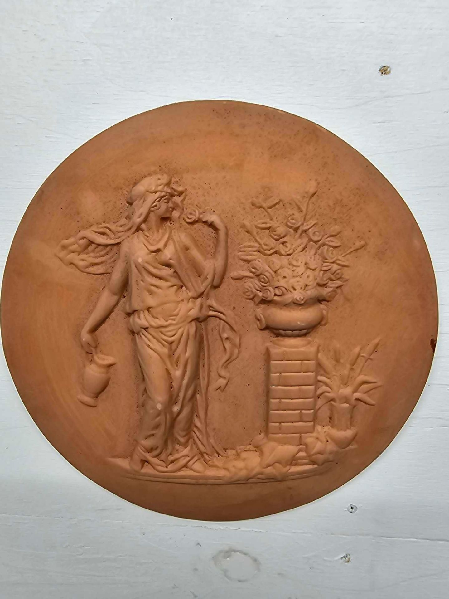 A Set Of 3 x Terracotta Wall Plaques Each With A Classic Relief Scene1 x 33 x 33 And 2 x 34 x 39cm - Image 2 of 6