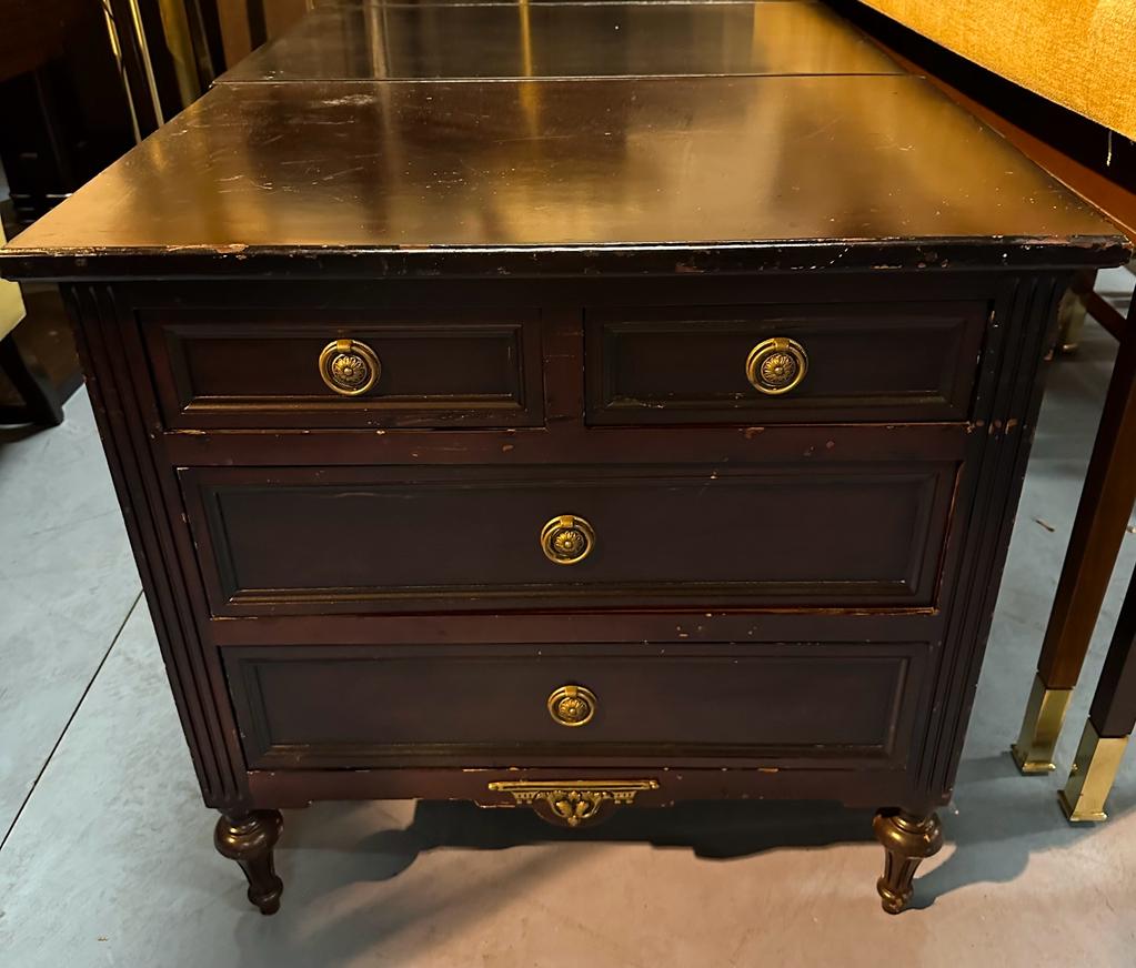 A Pair Four Drawer Commode Chests Raised By Four Block Feet With A Square Carved Motif And Scrolled