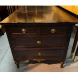 A Pair Four Drawer Commode Chests Raised By Four Block Feet With A Square Carved Motif And Scrolled