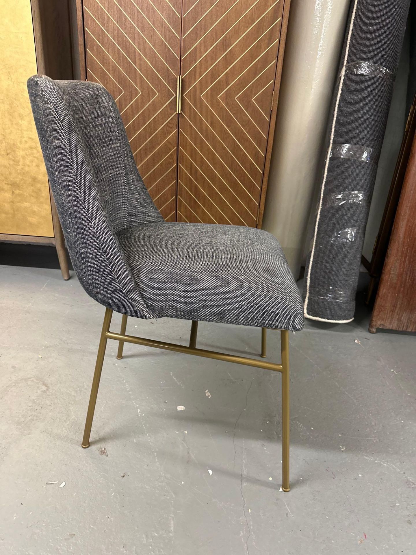 A set of contemporary dining chairs with gold finish effect legs and linen upholstery will add a - Image 3 of 3