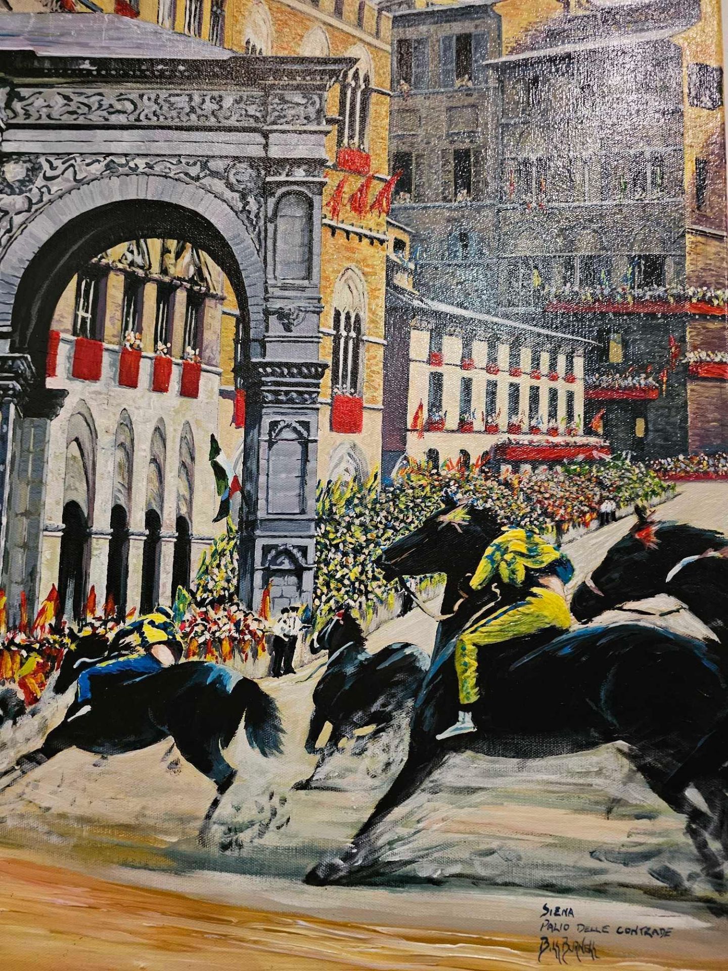 Oil On Canvas Titled Siena Palio Delle Contrade Signed Bill Burnell 46 x 61cm - Image 3 of 3
