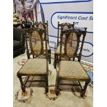 4 x Oak Chairs Featuring carved backrests with ovoid cane panels above upholstered seats and