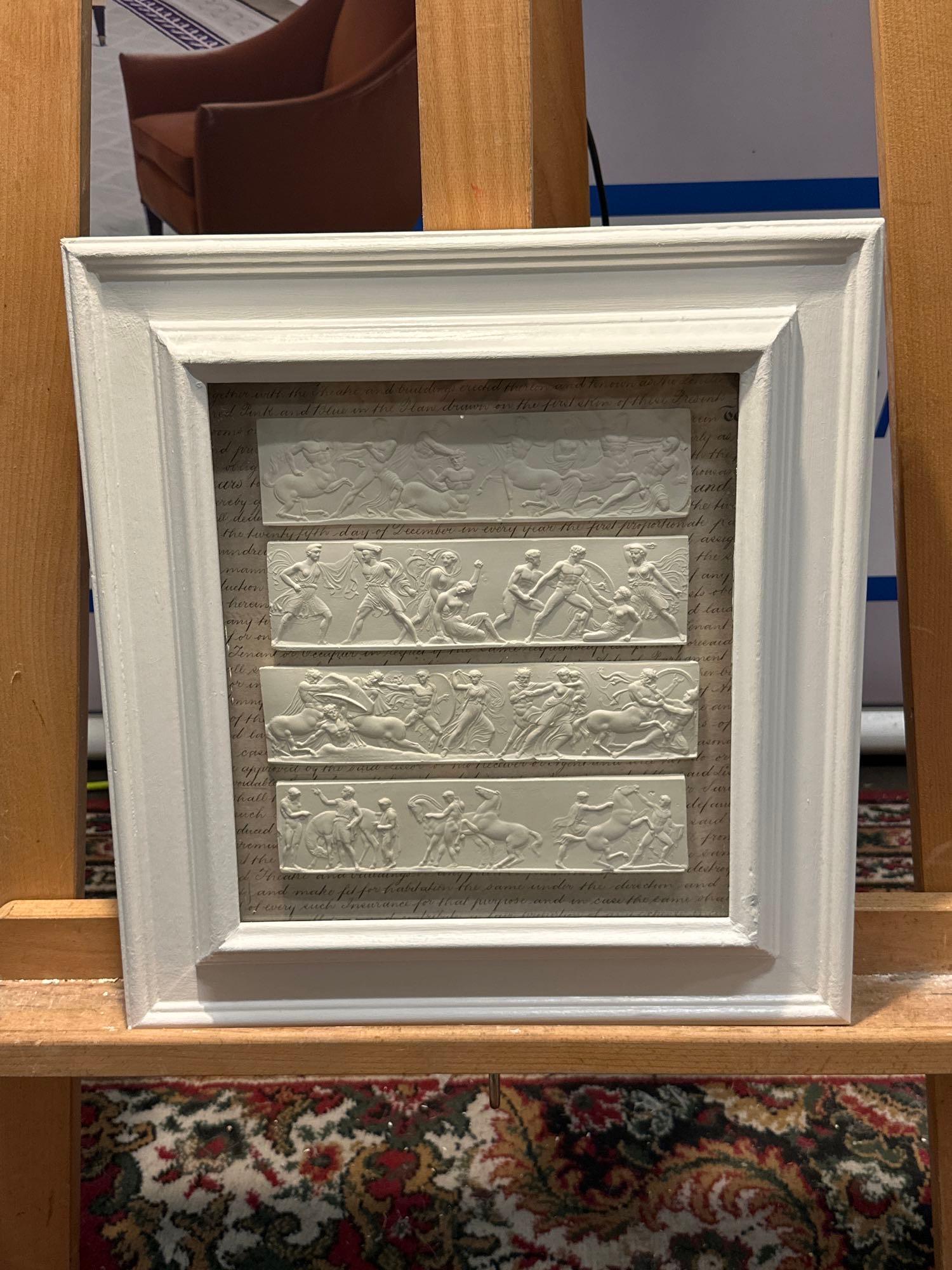 A Set of 4 x Framed Artwork of Plaster Relief Panels Depicting Friezes of The Parthenon 41 x 43cm (