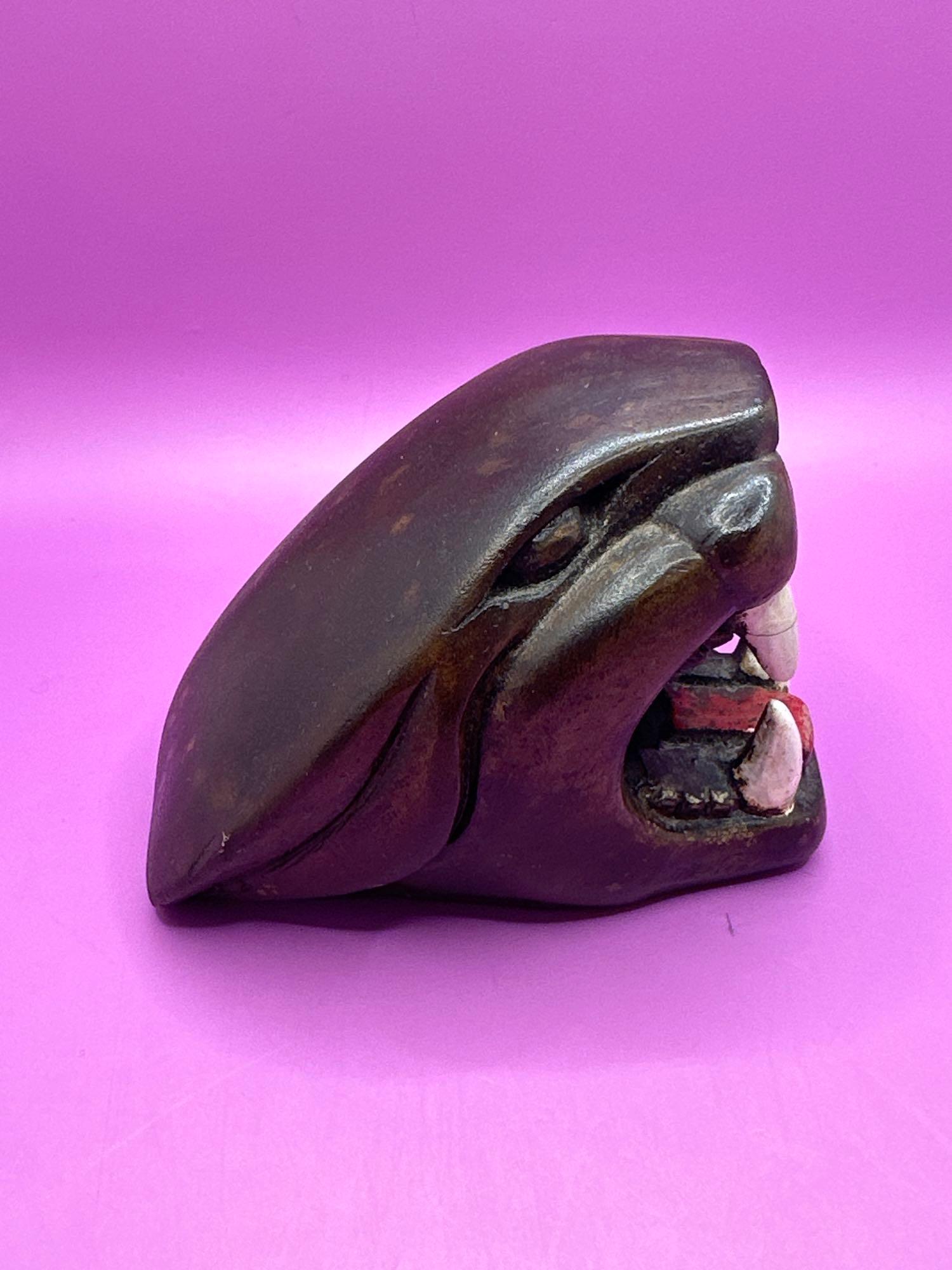 Handcarved Rosewood & Painted Jaguar Head 11.5 X 8 X 9 cm - Image 2 of 6