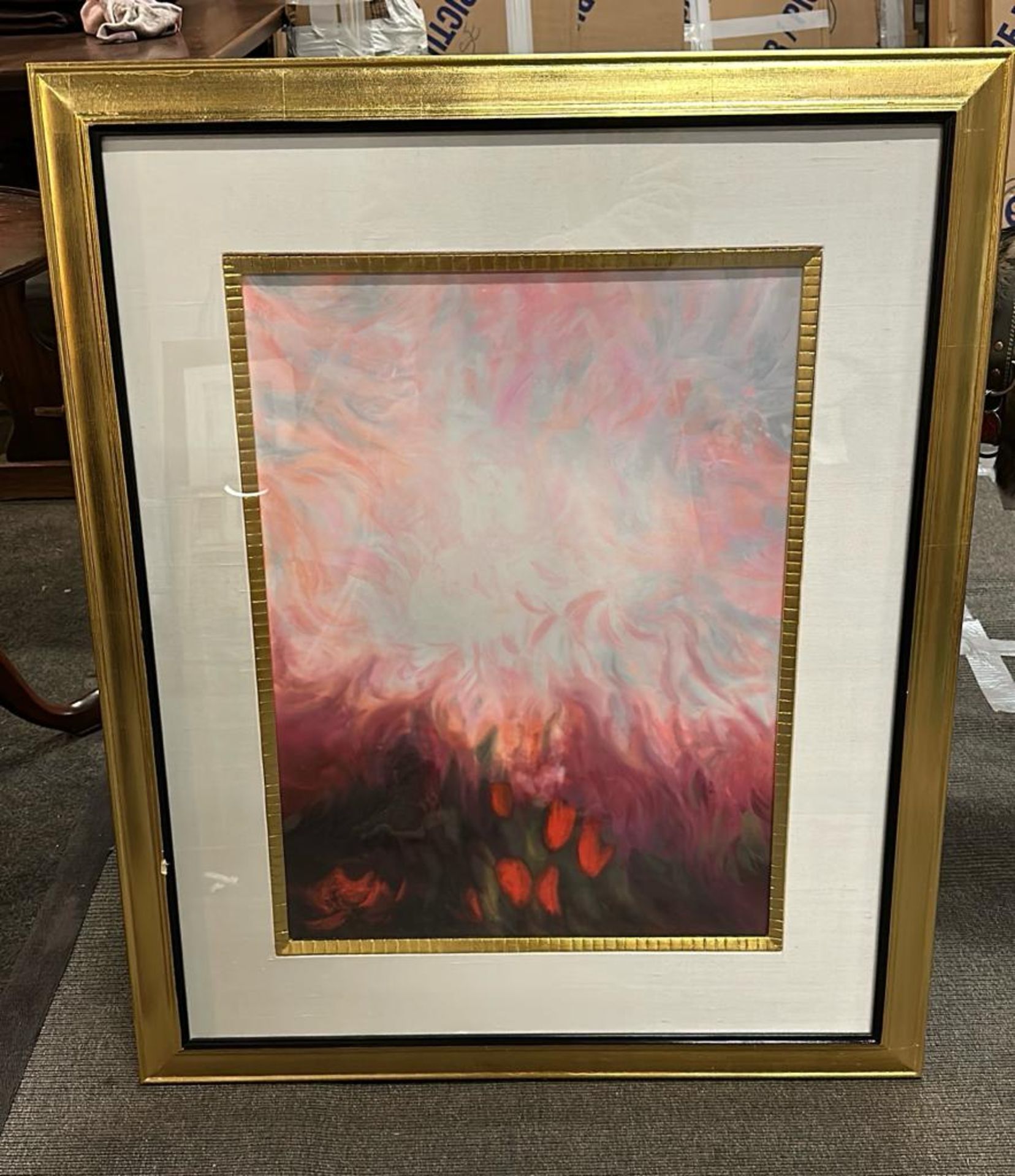 Abstract Lithograph Flame Clouds Framed 71 x 86cm