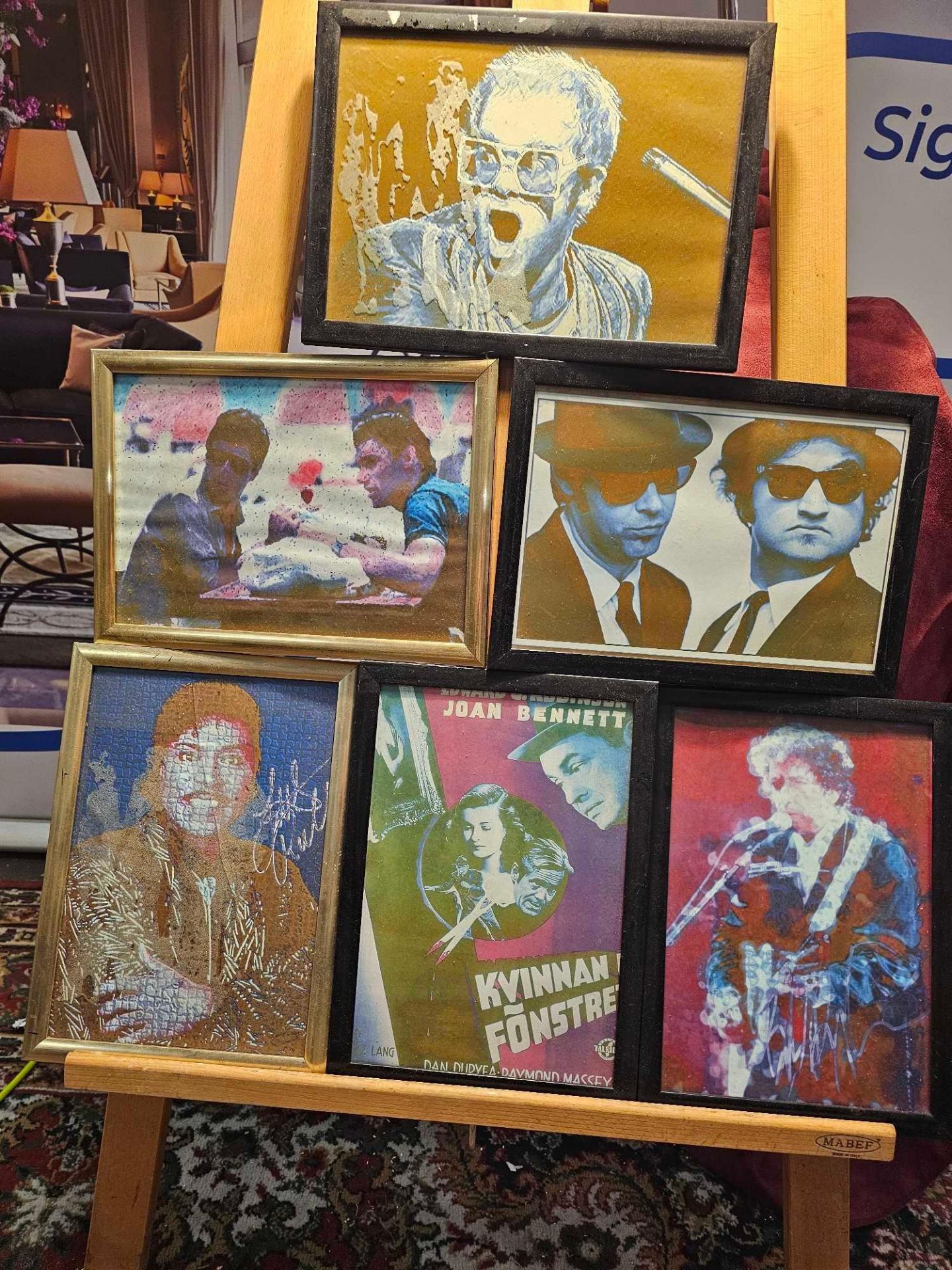 6 x Framed Prints Celebrities Including Elton John, Blues Brothers Etc 33 x 24cm (Hotel 113)