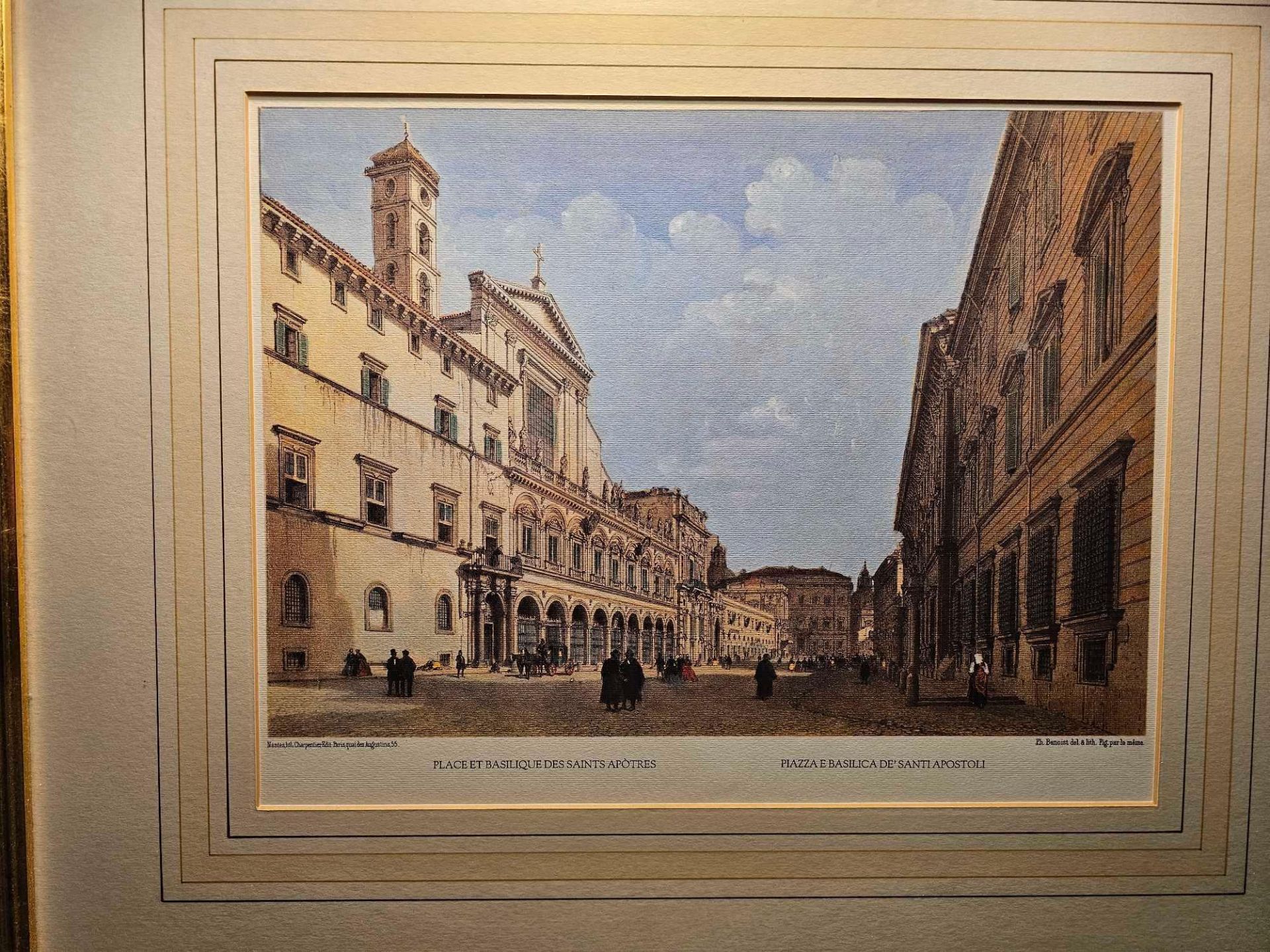 2 x Framed Prints (1) Piazza E Basilica De Santi Apostoli, Rome, Italy. Lithograph, Philippe Benoist - Image 2 of 4