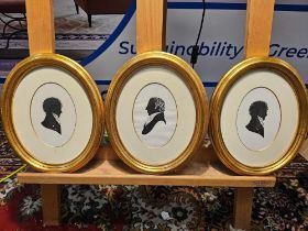3 x Framed Oval Black And White Silhouettes 29 x 24cm (Hotel 51)