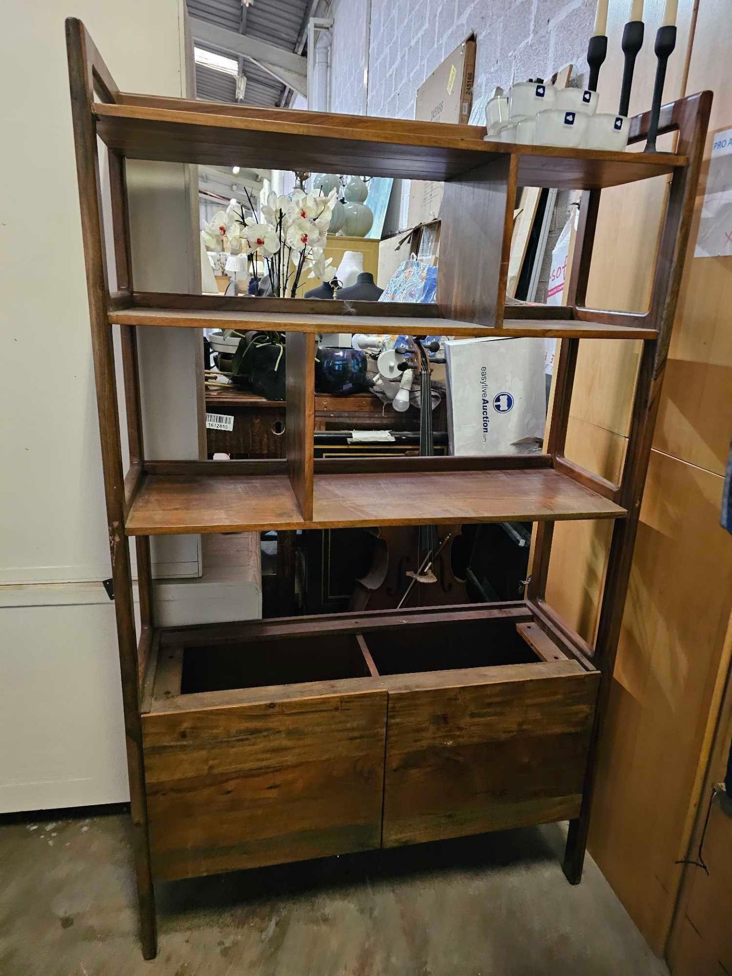 Acacia Open Display Cabinet Two Door Cupboards Under With Open Shelving Above Clearance Item Sold As