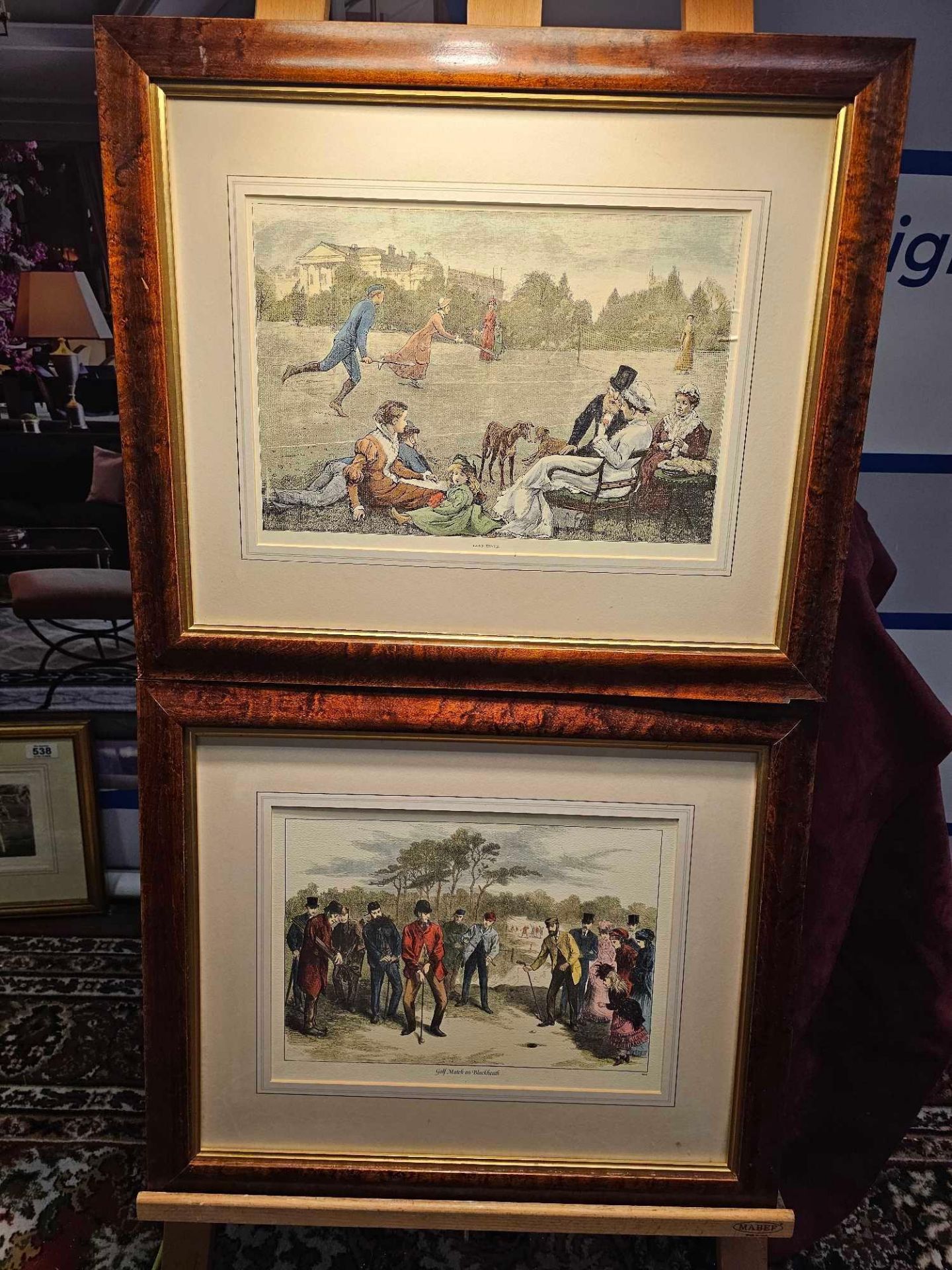 2 x Framed Prints (1) 1870 Golf Match On Blackheath Etching H Harral F Gilbert And (2)