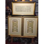 3 x Framed Prints (1) Longleat, Wiltshire Plate Engravings From The Vitruvius Brittanicus Series And