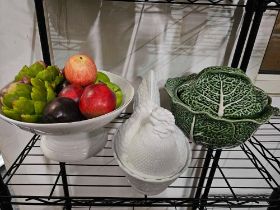 Decorative Objects To Include A White Foot Ceramic Bowl With Faux Fruit As Photographed, A Ceramic