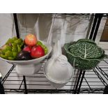 Decorative Objects To Include A White Foot Ceramic Bowl With Faux Fruit As Photographed, A Ceramic