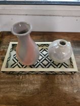 Decorative Objects To Include A Glazed Vase 10cm A Squat Bud Vase Round 11cm And A Geometric Pattern