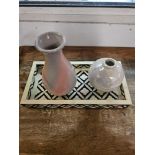 Decorative Objects To Include A Glazed Vase 10cm A Squat Bud Vase Round 11cm And A Geometric Pattern