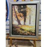 Framed Lithograph Silver Frame Depicting Trees 85 x 65cm