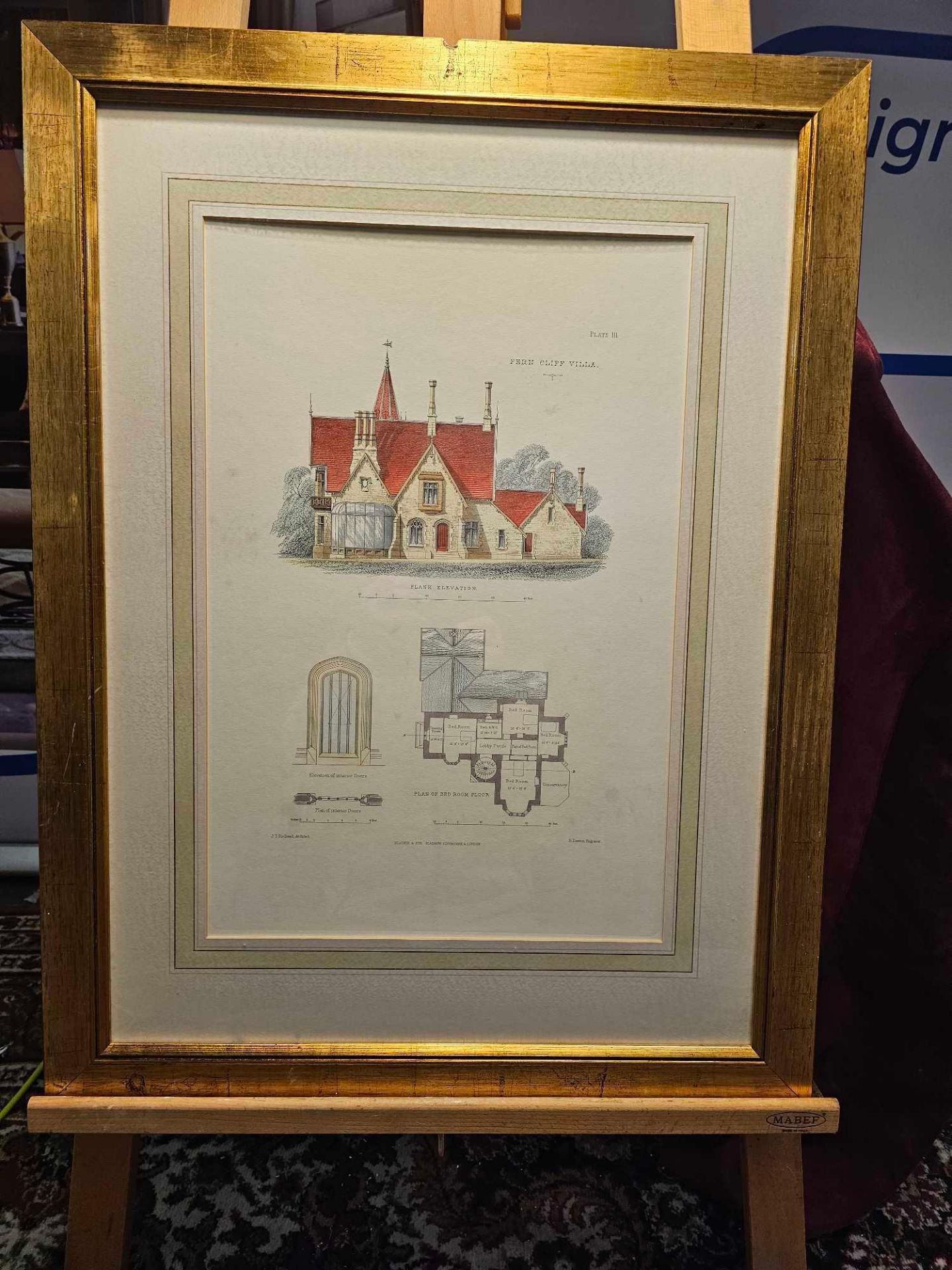 3 x Framed Prints Details of Sections, Plans And Elevations Fern Cliff Villa Wemyss Bay 60 x 79cm (