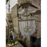 Jonathan Charles gilt bronze dome 3 x candle ceiling pendent 58cm drop 23cm wide