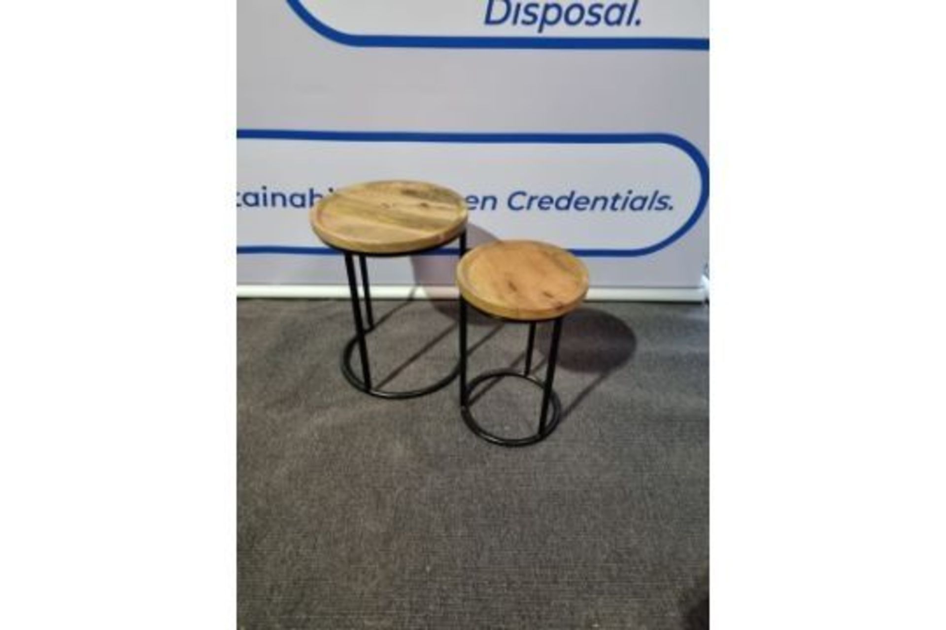 Brand New Boxed Round Iron And Wood Nest Tables Part Of The Railtrack Collection, The Industrial