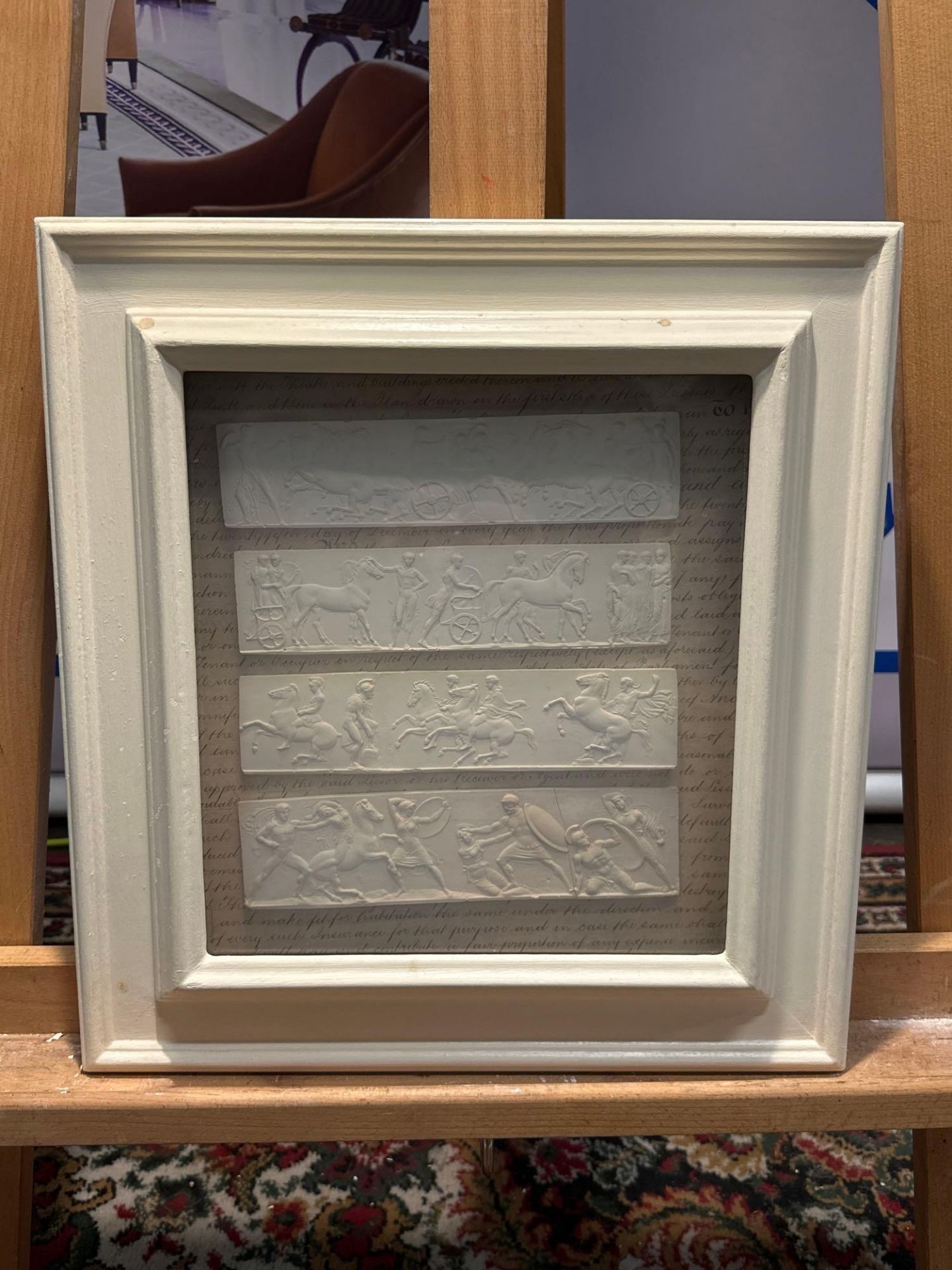 A Set of 4 x Framed Artwork of Plaster Relief Panels Depicting Friezes of The Parthenon 41 x 43cm (