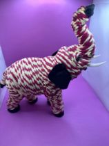 Brightly Multicolored Yarn Elephant Home Decor Folk Art 35 X 34 cm