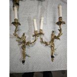 A Pair Of Louis XV Style Wall Appliques In Gilt Bronze With Two Candles Agrafe Decor On Which Are