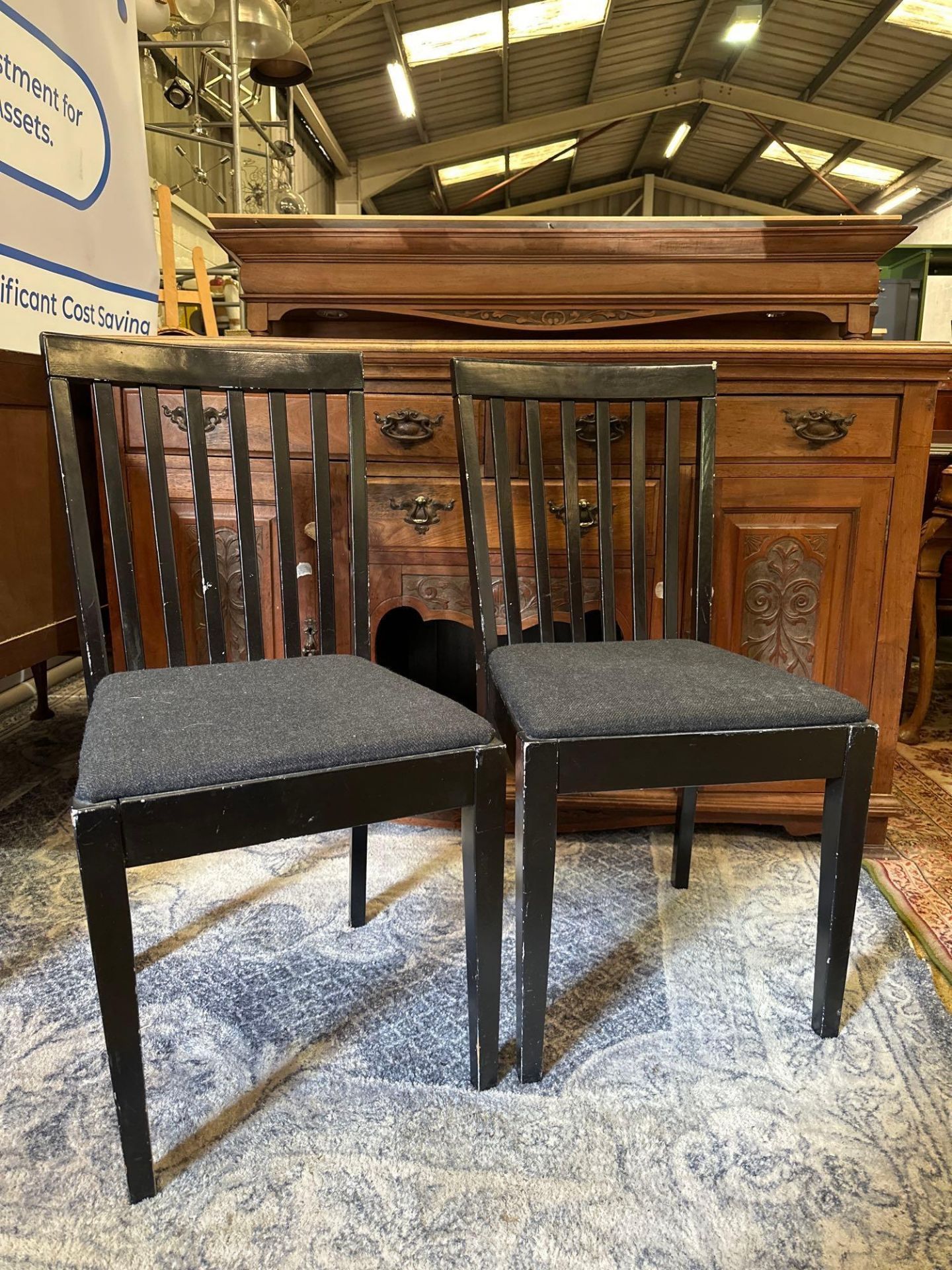 4 x Dining Chairs The dining chair has an ebonised slatted back frame and a grey upholstered seat - Image 2 of 2