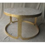 Luxor Coffee Table Featuring a hand-crafted solid travertine top with a gilt-leafed metal frame as