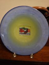 A Coloured Glass Decorative Plate 30cm With Repair