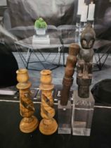 Various Wooden Carving Two On Acrylic Stands