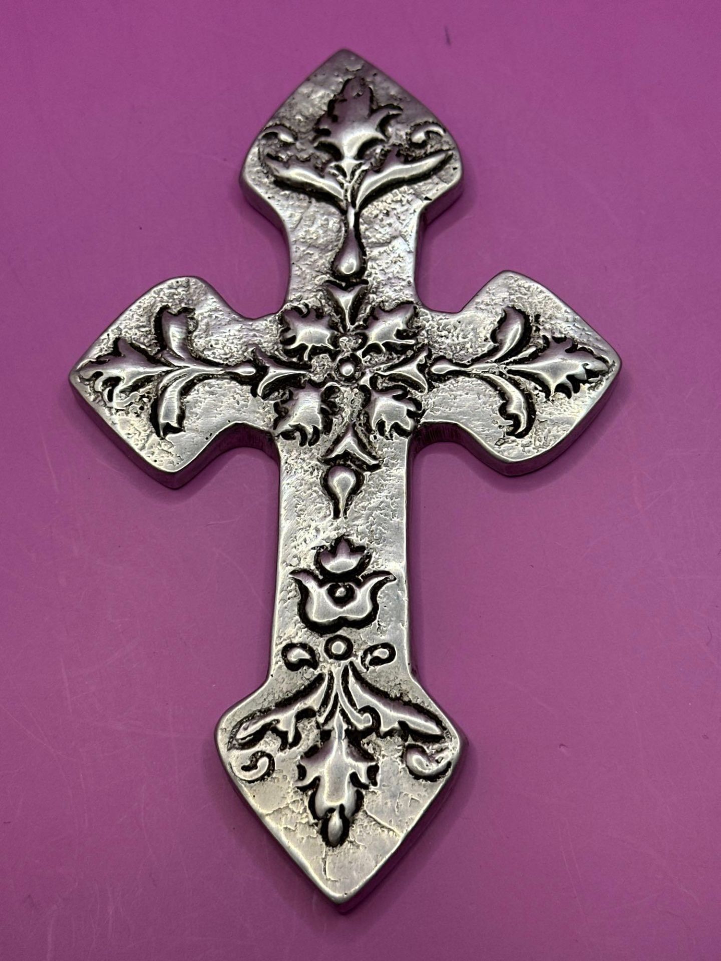 Vintage Mexican Pewter Cross 16 cm - Image 3 of 3