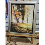 Framed Lithograph Silver Frame Depicting Trees 85 x 65cm